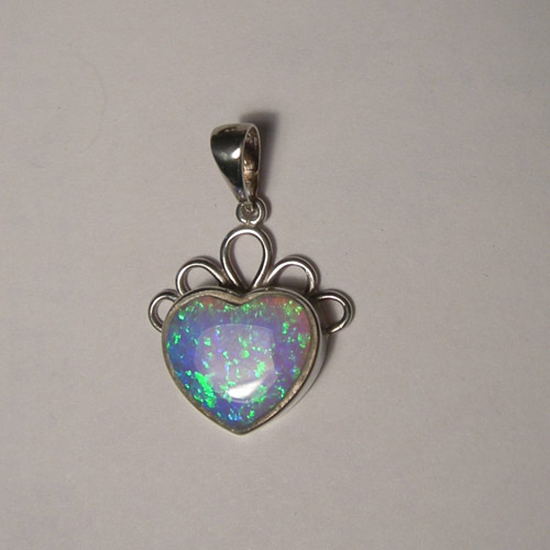 Sterling Silver heart shaped black Opal pendant