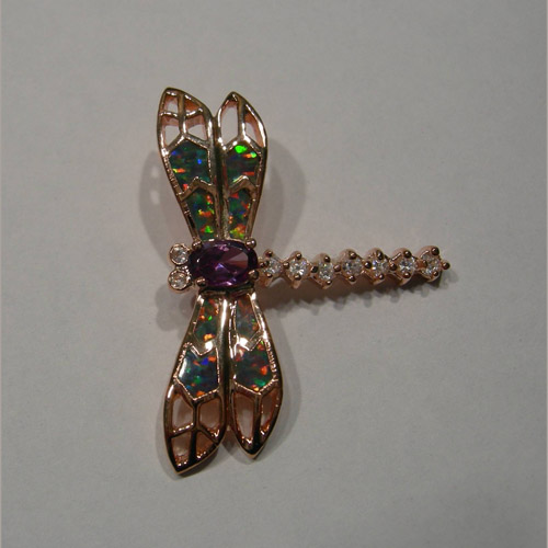 14 karat rose gold plated dragonfly pendant