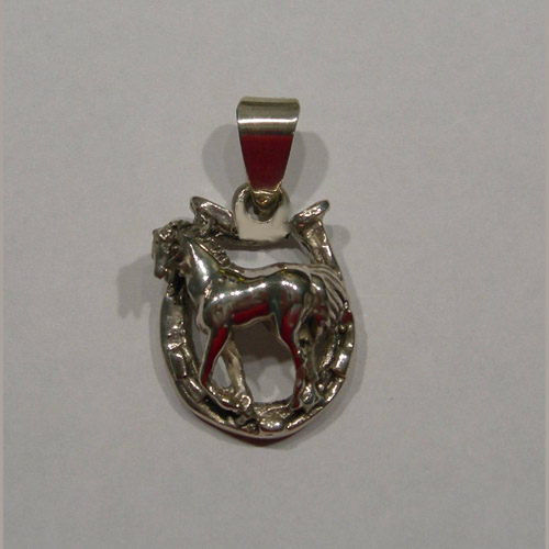 Sterling Silver horse inside horseshoe pendant