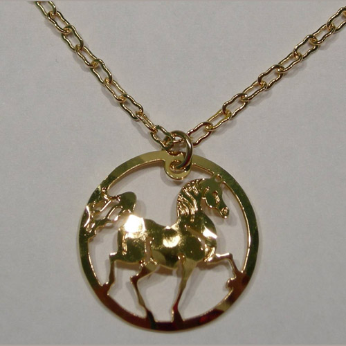 14 karat yellow gold plated prancing horse necklace