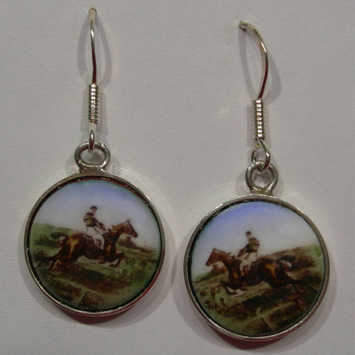 Sterling Silver enamel hunter jumper and rider earrings