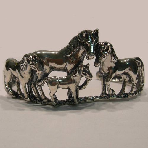 Sterling Silver horse herd cuff bracelet