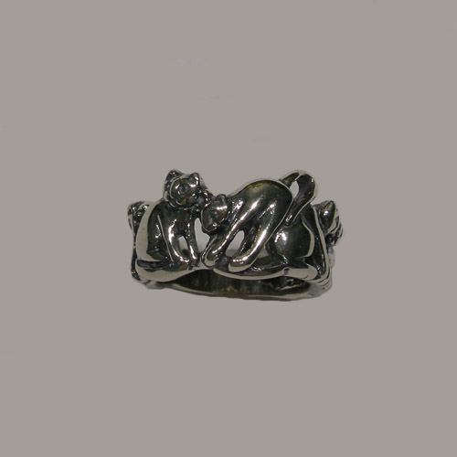 Sterling Silver five cats ring