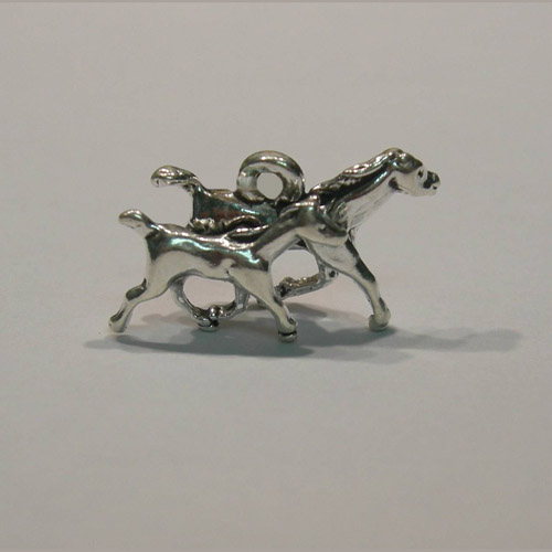 Sterling Silver galloping mare and foal charm/pendant