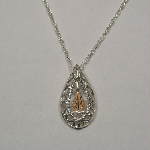Sterling Silver and rose gold tear drop filigree necklace