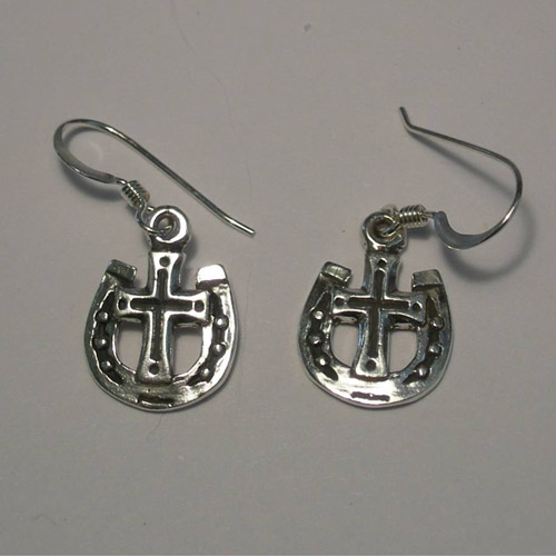 Sterling Silver cross in horseshoe earrings