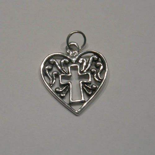 Sterling Silver filigree cross in heart pendant