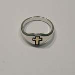 Side view of Sterling Silver and gold cross ring