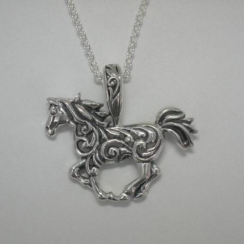 Sterling Silver filigree galloping horse necklace
