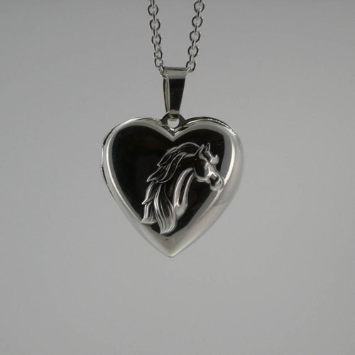 Sterling Silver heart shaped horse head locket