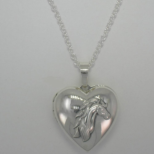 Sterling Silver front of heart shaped horse head locket