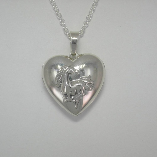 Sterling Silver heart shaped galloping horse locket