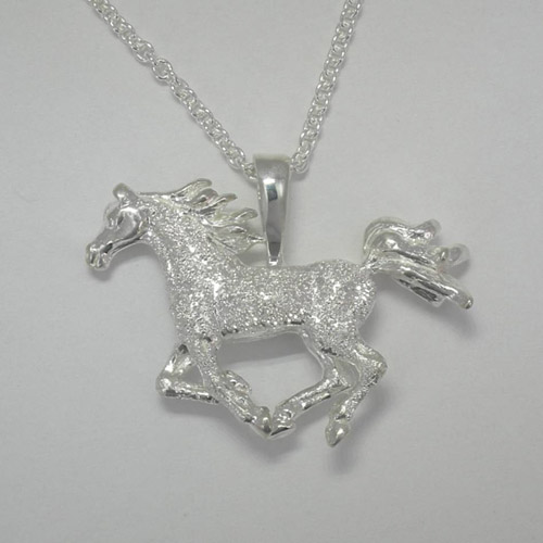 left side of textured galloping horse necklace