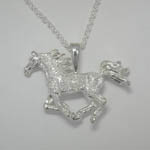 left side of textured galloping horse necklace