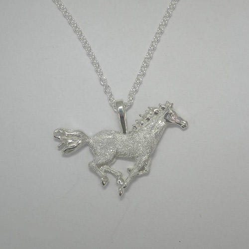 Sterling Silver pave galloping horse necklace