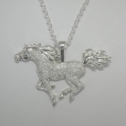 Sterling Silver pave galloping Arabian horse necklace