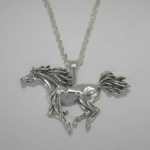 Sterling Silver galloping Arabian horse necklace