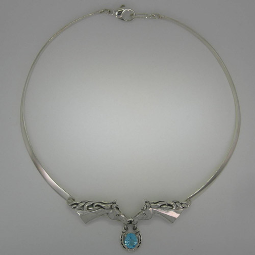 Sterling Silver Blue Topaz horse head necklace