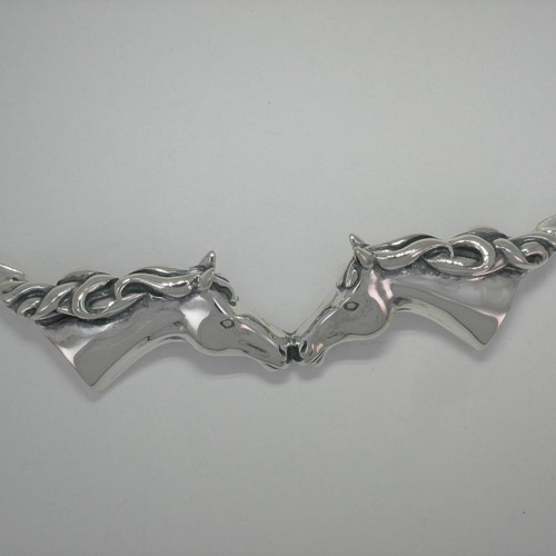 Close up of Sterling Silver horse head necklace