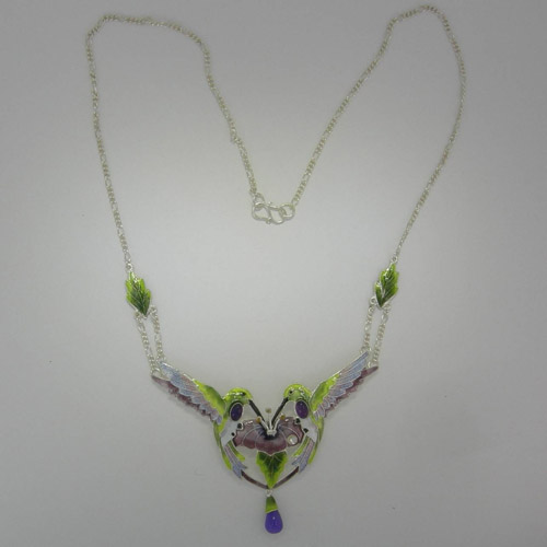 Sterling Silver Enamel Amethyst Hummingbird necklace