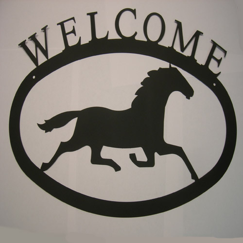 Wrought Iron Galloping Horse Welcome Sign