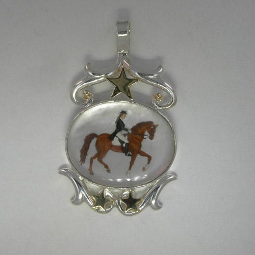 Sterling Silver/14 kt. y.g. Mother of Pearl Dressage Pendant