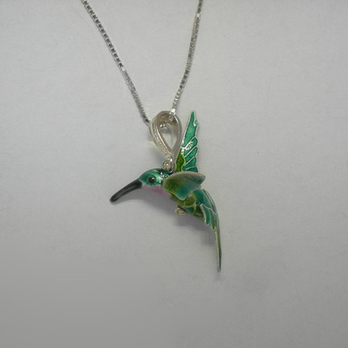 Side of flying Hummingbird necklace