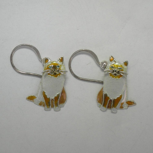 Sterling Silver enamel Birman cat dangle earrings