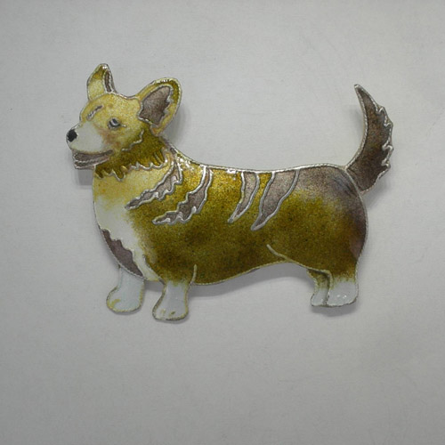 Sterling Silver enamel Welsh Corgi pin/pendant