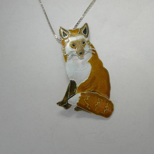 Sterling Silver enamel Red Fox necklace