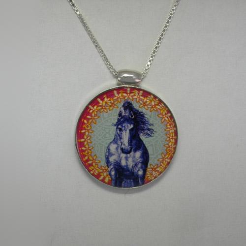 Reverse side of enamel reversible horse necklace