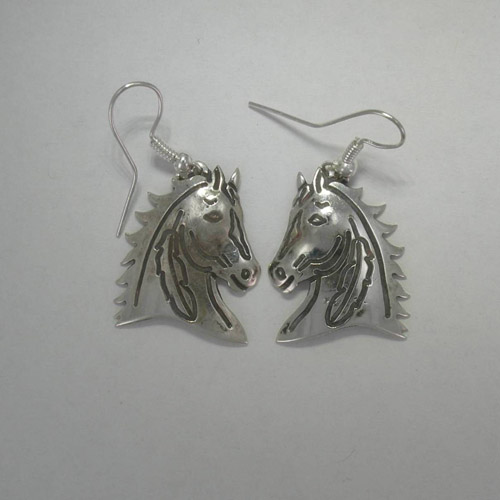Sterling Silver Indian horse head dangle earrings
