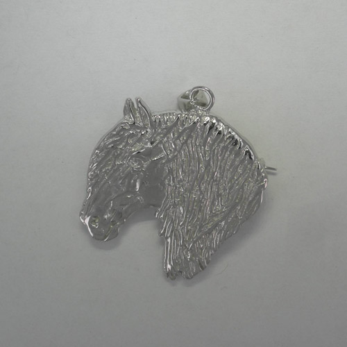 Sterling Silver Fresian Horse head pin/pendant