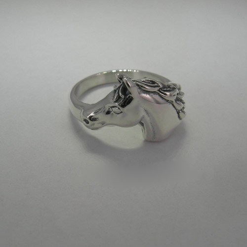 side view of Sterling Silver horse head ring