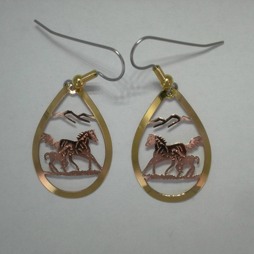 Copper galloping mare and foal earrings