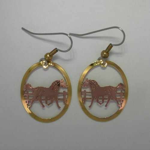 Copper trotting horse dangle earrings